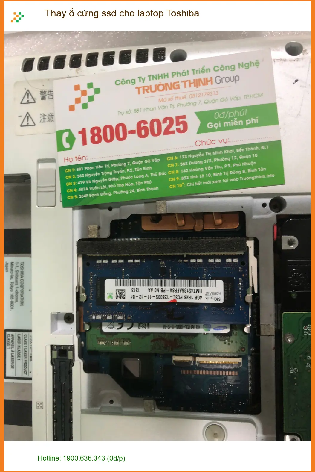 Anh Quang tin tưởng thay ổ cứng ssd laptop Toshiba ở Quận Bình Tân