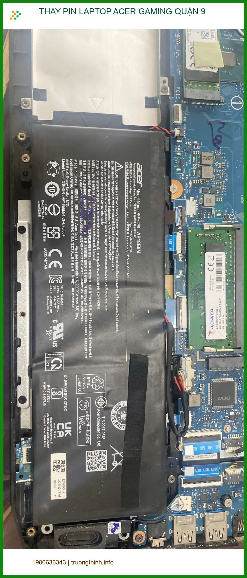 Anh Khánh lo lắng pin chai tìm chỗ thay pin laptop Acer Gaming Quận 9 uy tín
