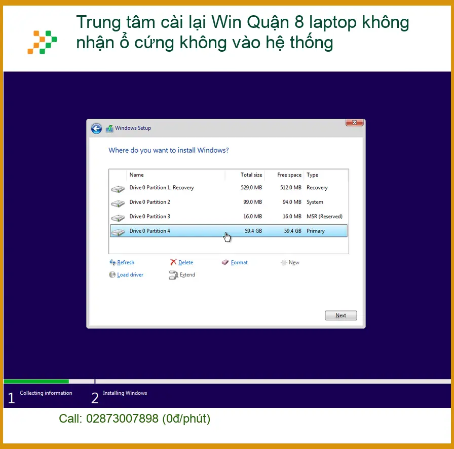 Cài lại Win Quận 8 laptop không nhận ổ cứng - Trung tâm hỗ trợ nhanh