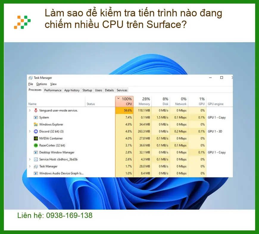 Kiểm tra tiến trình chiếm CPU Surface hiệu quả - Hỗ trợ kỹ thuật