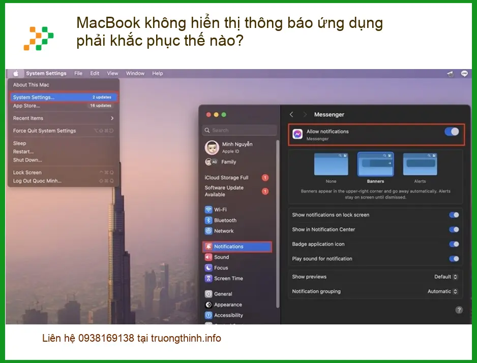 Macbook không hiển thị thông báo ứng dụng - Địa chỉ sửa chữa uy tín TPHCM