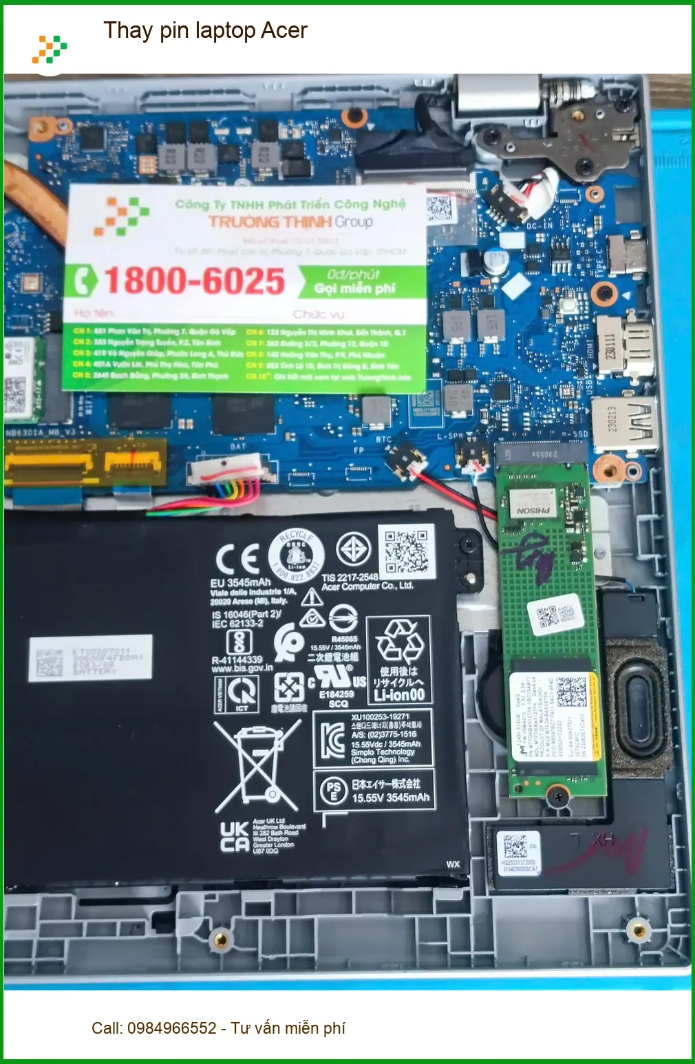 Chị Hà nhân viên văn phòng tìm Trung tâm Thay pin laptop Acer Quận Tân Phú ảnh thực tế 1
