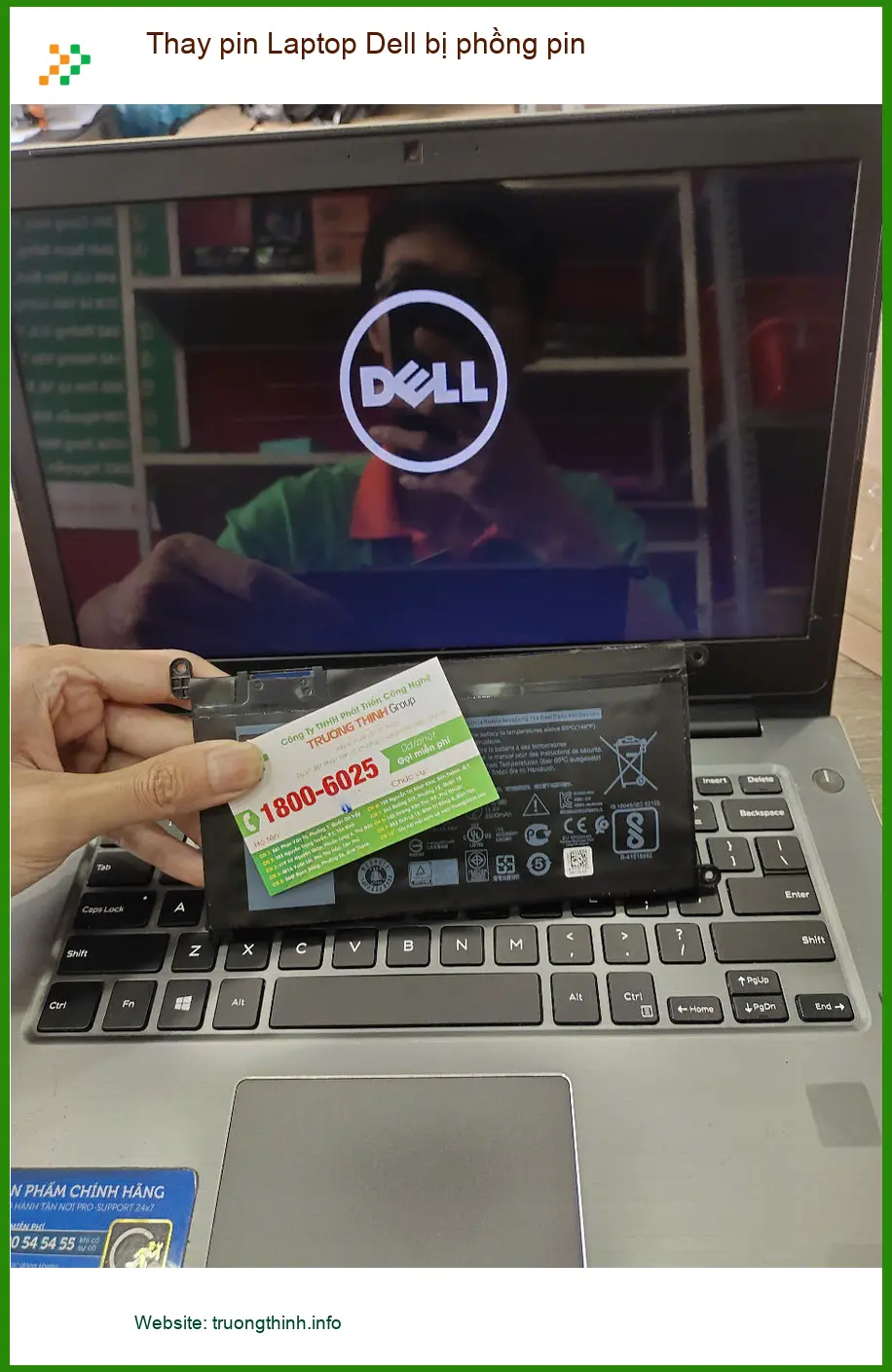 Chú Hùng chủ tạp hóa Quận 7 tìm chỗ thay pin Laptop Dell bị phồng pin ảnh thực tế 1