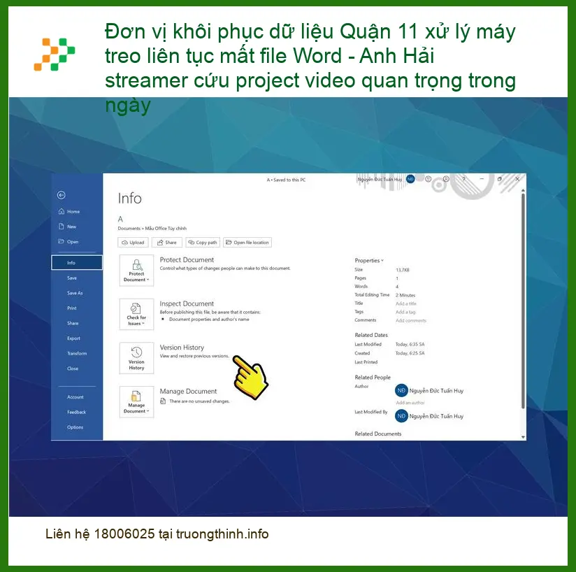 Khôi Phục Dữ Liệu Quận 11 máy treo mất Word - Cứu project video lấy liền