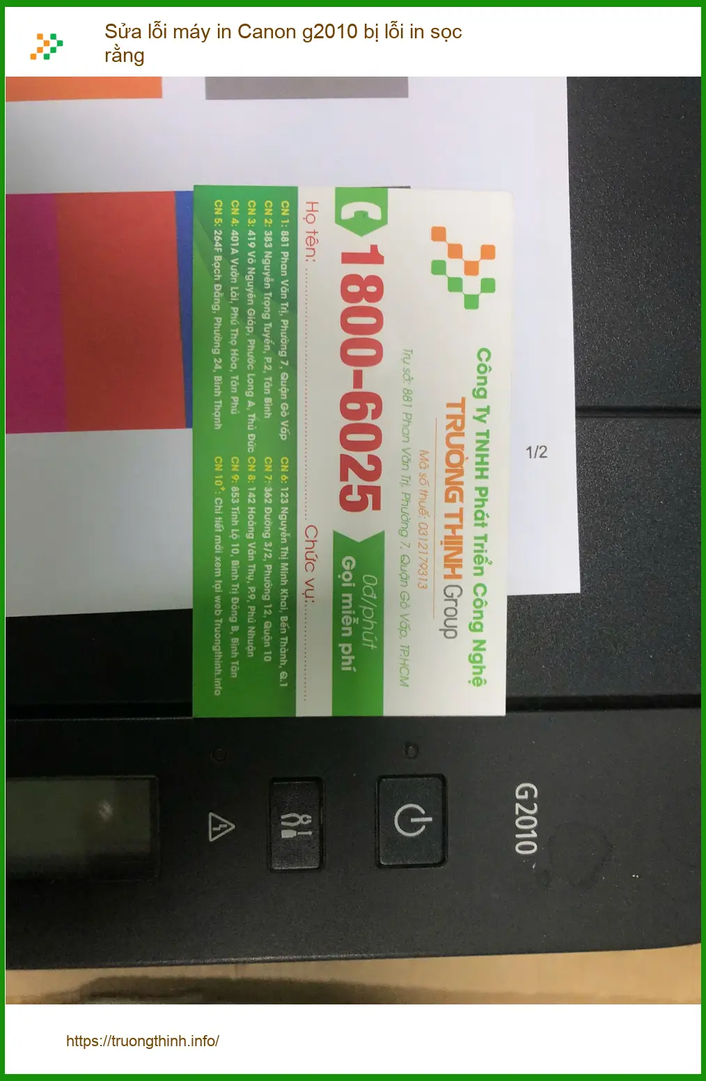 Chị Thanh chủ tiệm sách khắc phục máy in Canon g2010 in sọc ở Quận Bình Tân ảnh thực tế 1