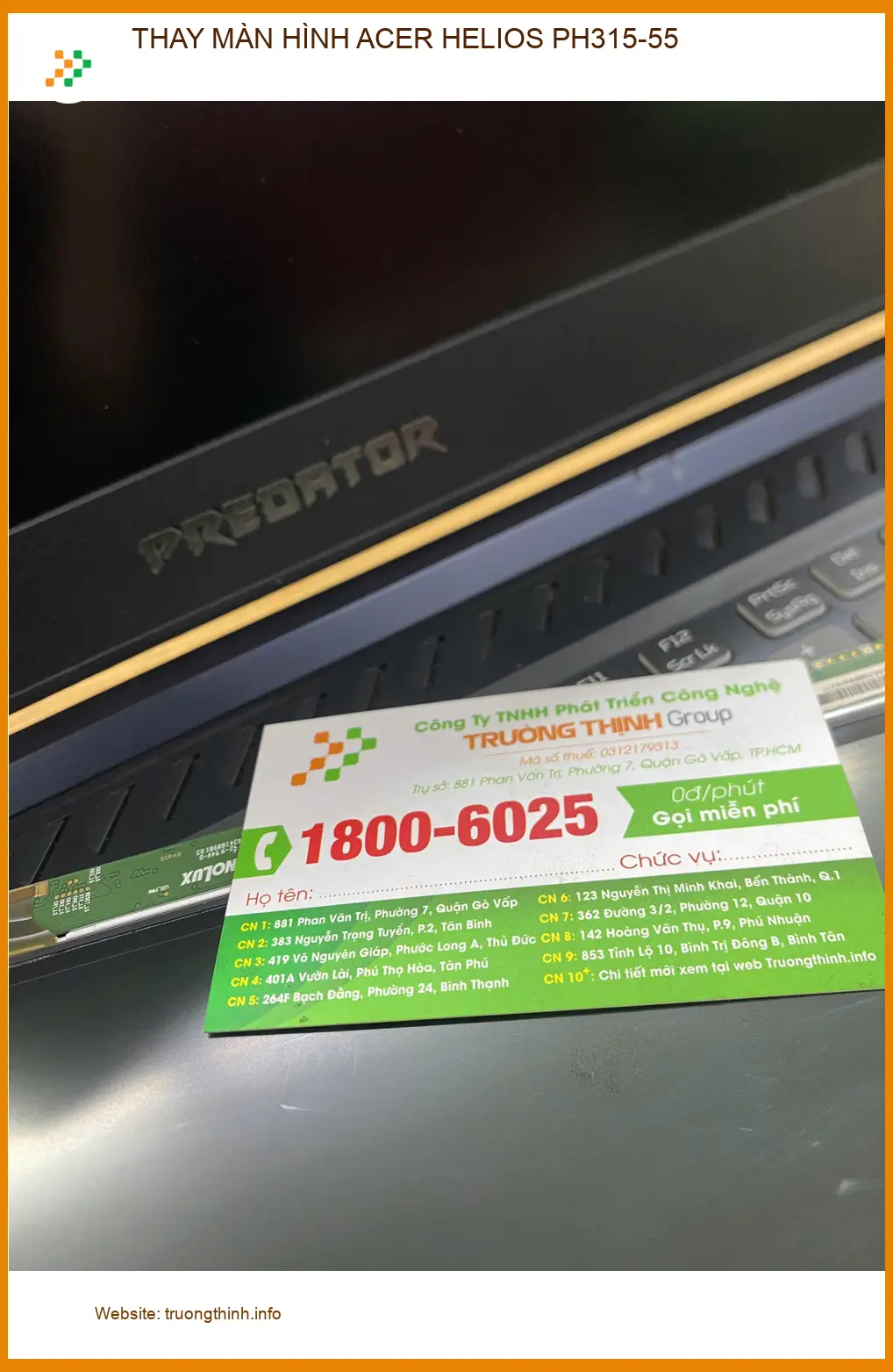 Chú Phúc review trung tâm thay màn hình Acer Helios PH315-55 Quận 12 uy tín ảnh thực tế 1