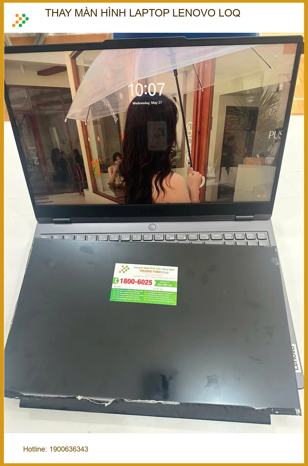 Chị Kim Anh designer đồ họa thay màn hình laptop Lenovo LOQ Gò Vấp bị sọc ảnh thực tế 1