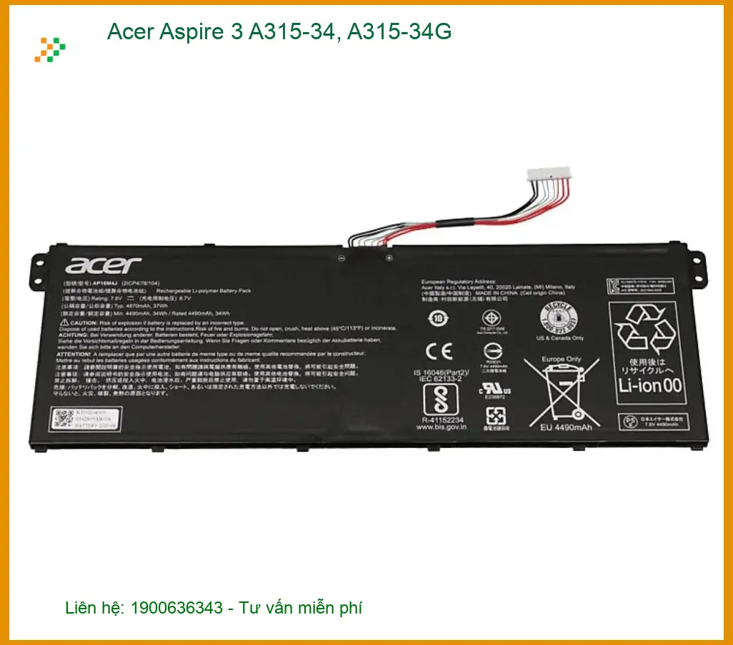 Pin Laptop ACER Aspire 3 A315-34, A315-34G - Thay Nhanh Lấy Liền TPHCM