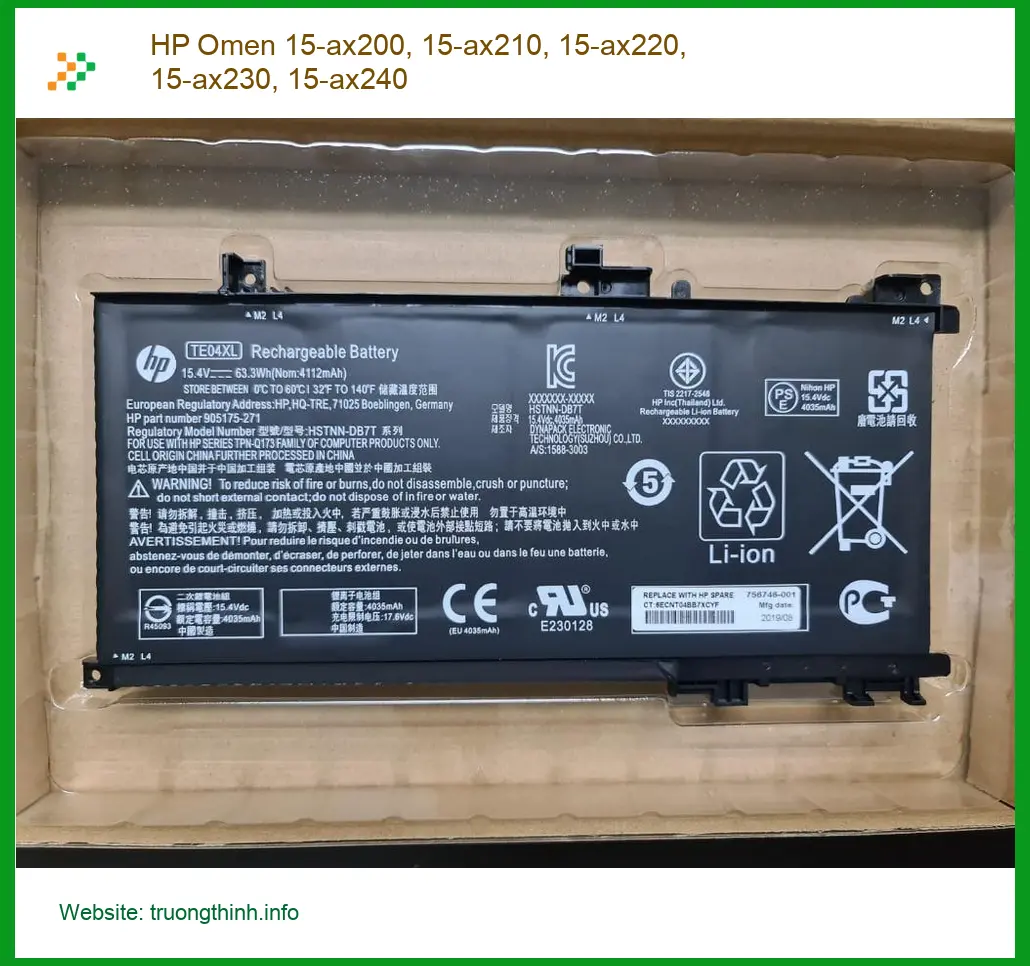 Pin Laptop HP Omen 15-ax200, 15-ax210, 15-ax220, 15-ax230, 15-ax240