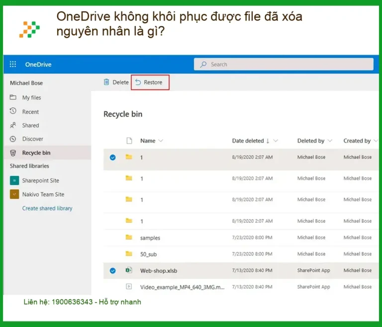 Văn phòng OneDrive không khôi phục được file đã xóa - Trung tâm hỗ trợ gần đây